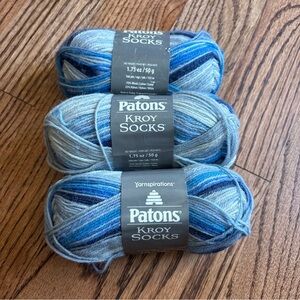 Patons Kroy Socks Yarn Lot of 3 Coastal Striped Blue Color Changing Wool Blend
